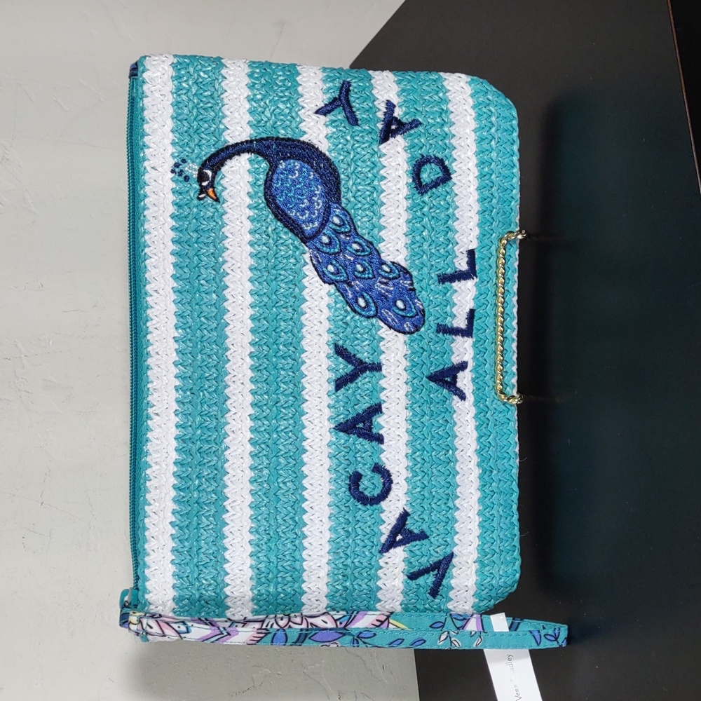 Vera Bradley "Peacock Garden" Straw Wristlet